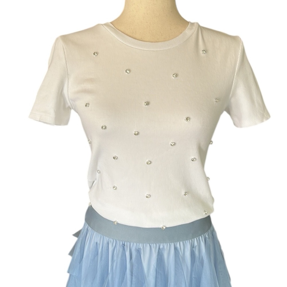 Zara short sleeve ribbed Tshirt with large Rhinestones